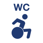 An icon showing a wheelchair users and the letters WC
